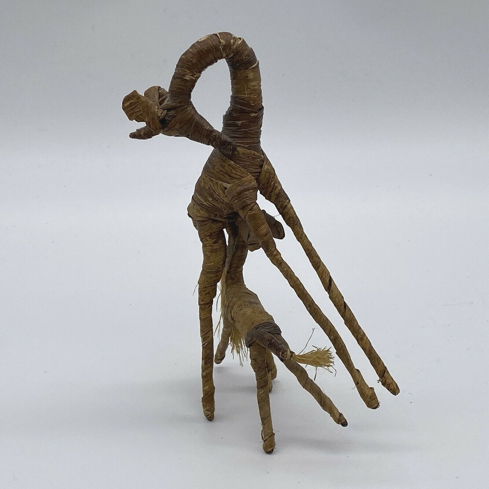 Raffia Handmade African Kenyan Giraffe And Baby Figure 7" Vintage